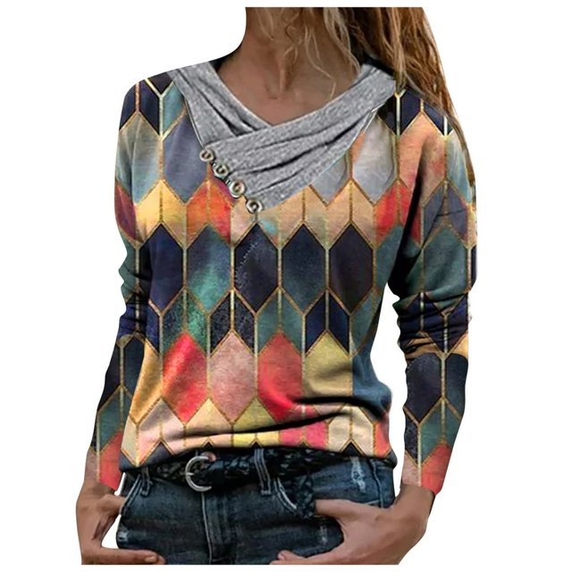 Cadeaux pour Femme Cravate-Teinte Imprimé Broderie Col Manches Longues Chemisier Tops