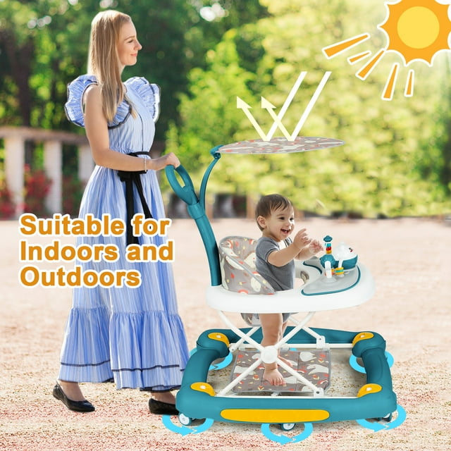 Activity Baby Walker for Girls and Boys, 5-in-1 Baby Walker with Music Toys, Height Adjustable, Green