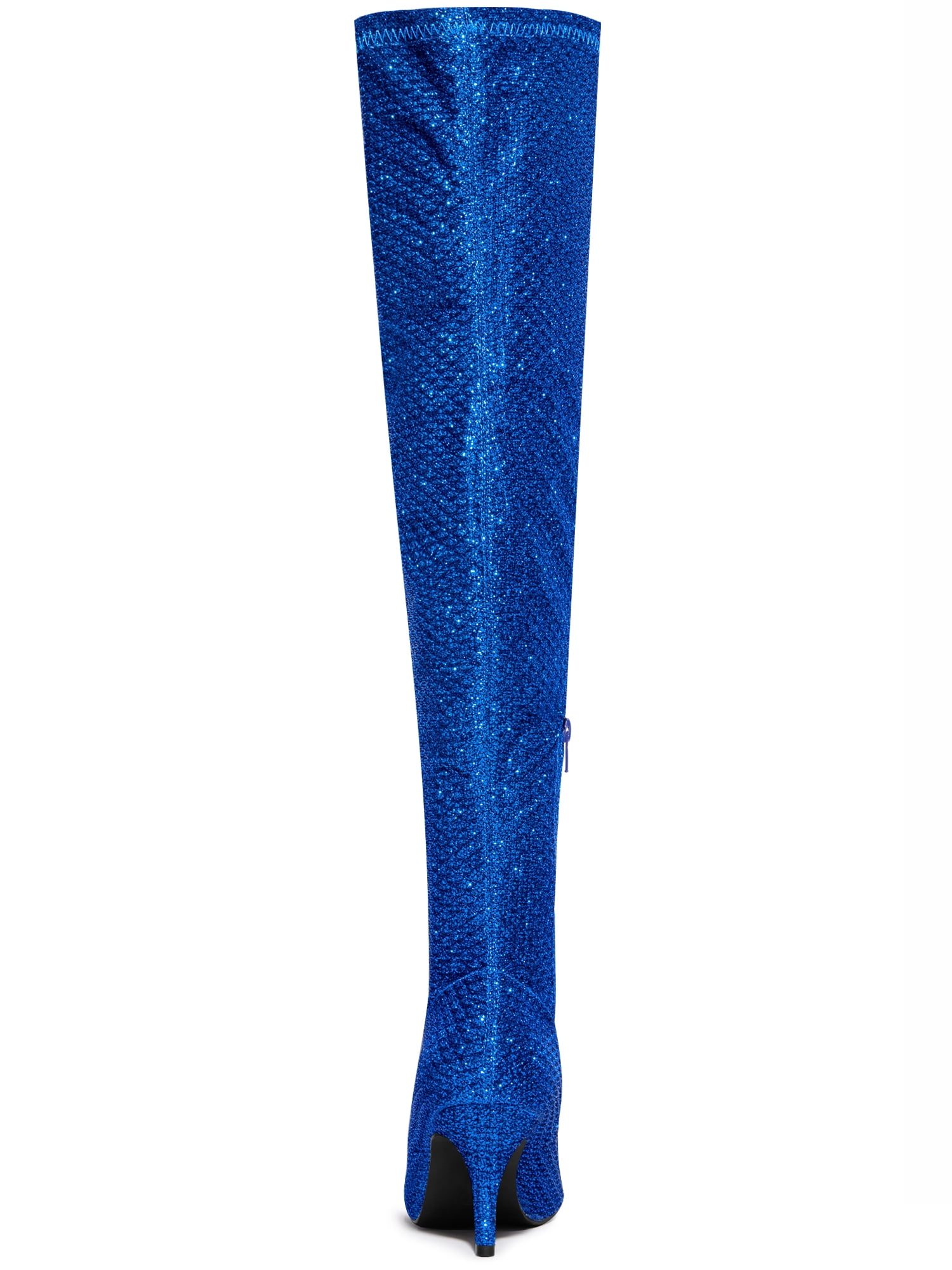 DARING DIVA Women's Glitter Stiletto Heel Over the Knee Thigh High Boots Deep Blue 7