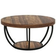 thumbnail image 3 of Fnova Coffee Table with 2 - Tier Storage, 32" Round Wood Coffee Table with Metal Legs, Modern Rustic Style Center Table for Living Room, Dark Brown and Black, 3 of 11