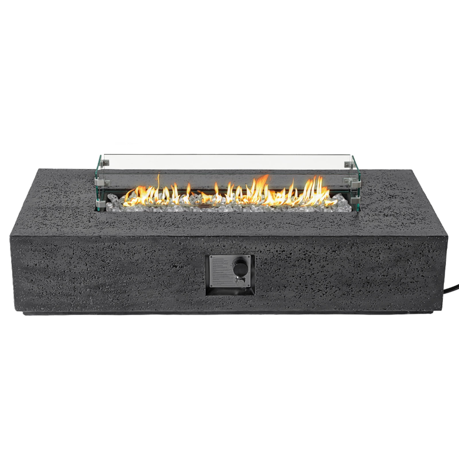 VENTOPYR 56" Rectangular Concrete Outdoor Fire Pit Table with Wind Guard & Fire Glass​