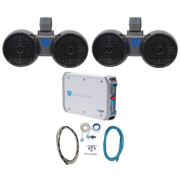 2) Rockville Dual 6.5" 600w Wakeboard Tower Speakers 2-Channel Amplifier Amp Kit