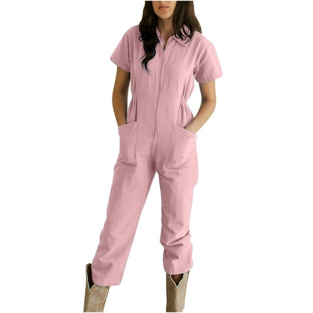 LSLJS Combinaison Pantalon à Revers Zippée à Taille Plissée Unie Décontractée pour Femme