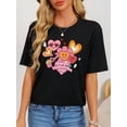 thumbnail image 1 of 1 Pce T-Shirt de la Saint-Valentin pour Femmes, Col Rond Décontracté, Haut en Polyester avec Imprimé Floral, Manches Courtes, Coupe Régulière, pour Printemps/été, Fête des Mères, Nouvel An, Festival de Printemps, Saint-Valentin, 1 of 8