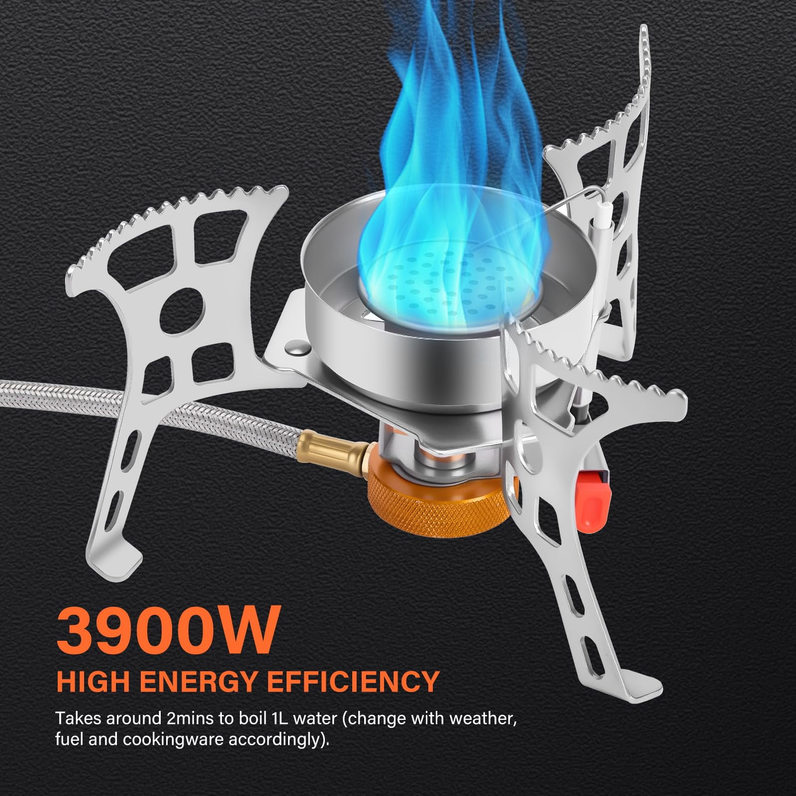 3900w Windproof Camping Stove  Gas With Piezo Ignition Backpacking Portable Two Canister Adapter For Outdoor Hiking And Picnic