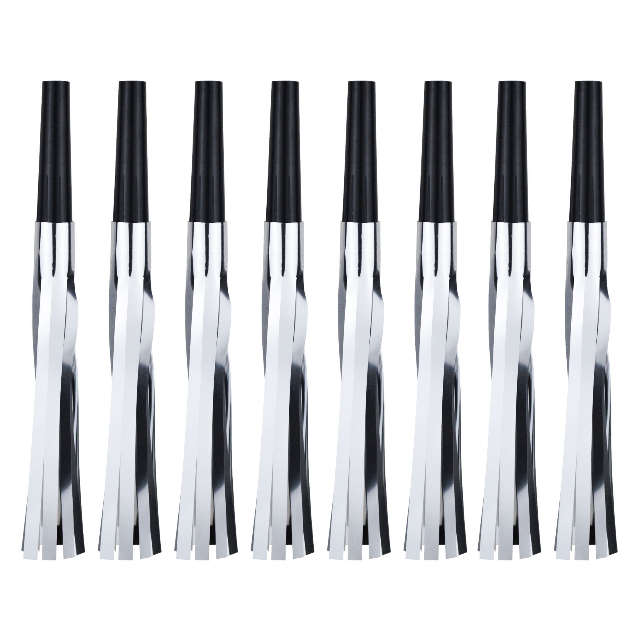 New Year Black and Silver Fringed Party Noisemakers, 6.875in L, 8 Pieces, Party Decoration Supplies Set, by Way to Celebrate Style, Adult