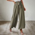 thumbnail image 3 of Mrat High Waisted Pants for Women Summer Bow Casual Loose Flare Sweatpants Palazzo Pants Dressy High Waist Pleated Wide Solid Trousers Pants Green XL, 3 of 6