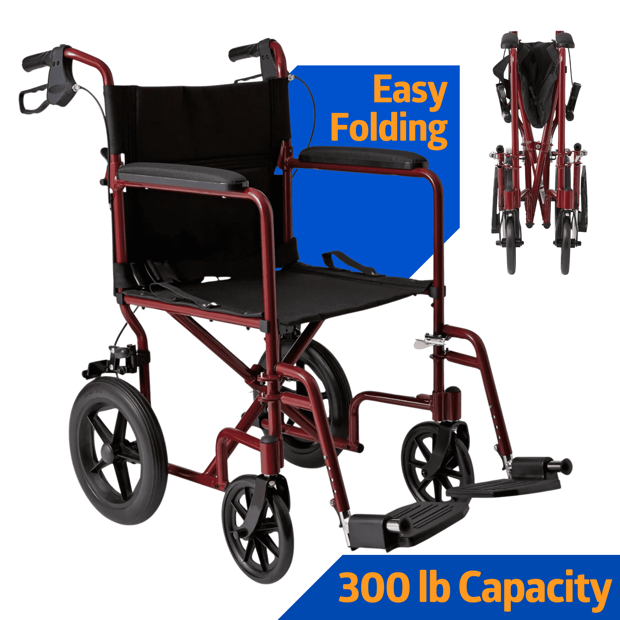 Medline Transport Wheelchair with Permanent Desk Arms, Lightweight