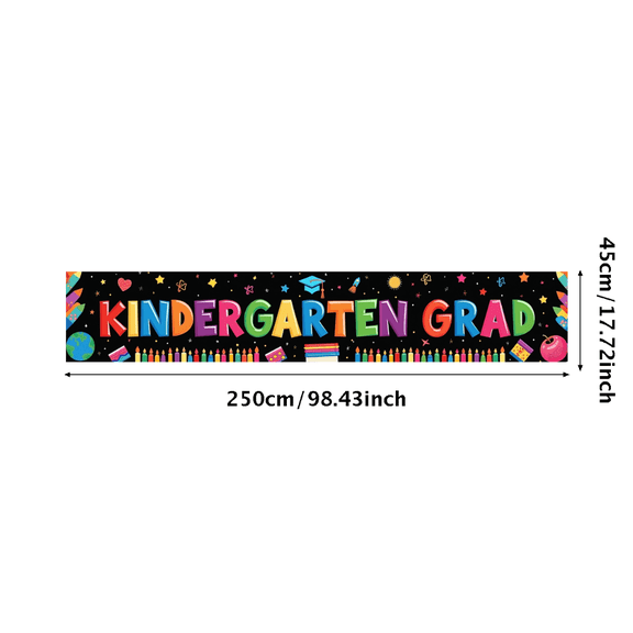 Colorful Graduation Banner Kindergarten Grad Decorative Caps Diplomas Backdrop for School Ceremony Kids Party Celebration