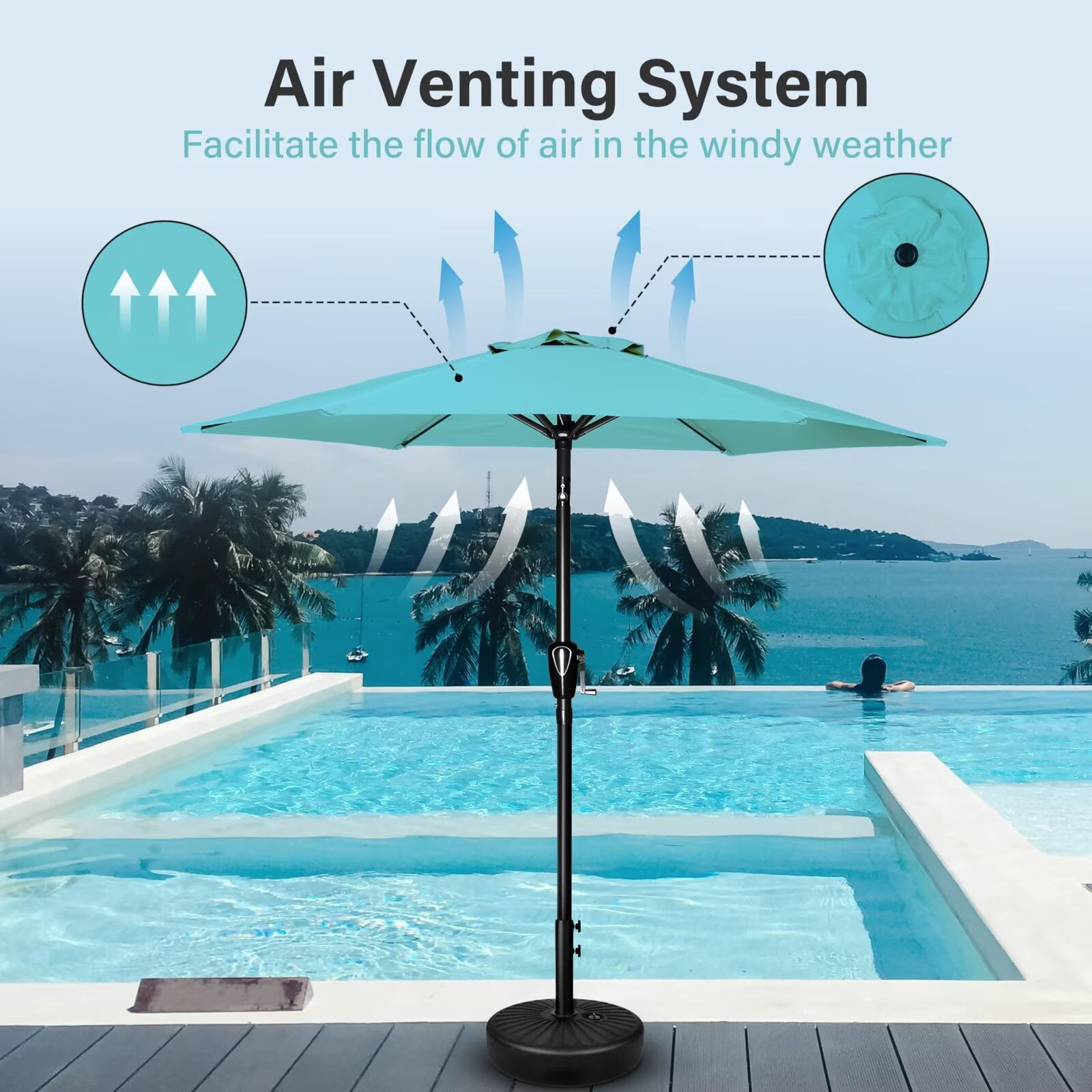 Simple Deluxe 7.5ft Patio Umbrella Outdoor Table Market Yard Umbrella with Push Button Tilt and Crank Lift, 6 Heavy-Duty Ribs for Patio, Garden and Deck Use, Turquoise