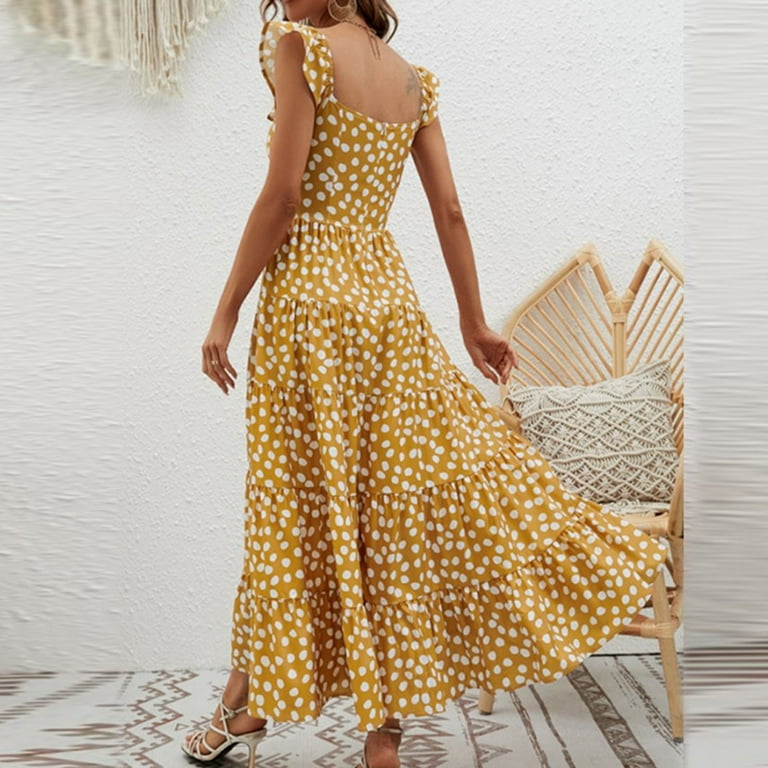 Flowy Empire Waist Yellow Long Dress Flowy Empire Waist Yellow Long Dress