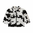 thumbnail image 1 of VBARHMQRT Vestes Courtes pour Enfants Fille Noir Blanc Col Rabattu Veste Imprimé Vache 2 à 6 Ans, 1 of 9