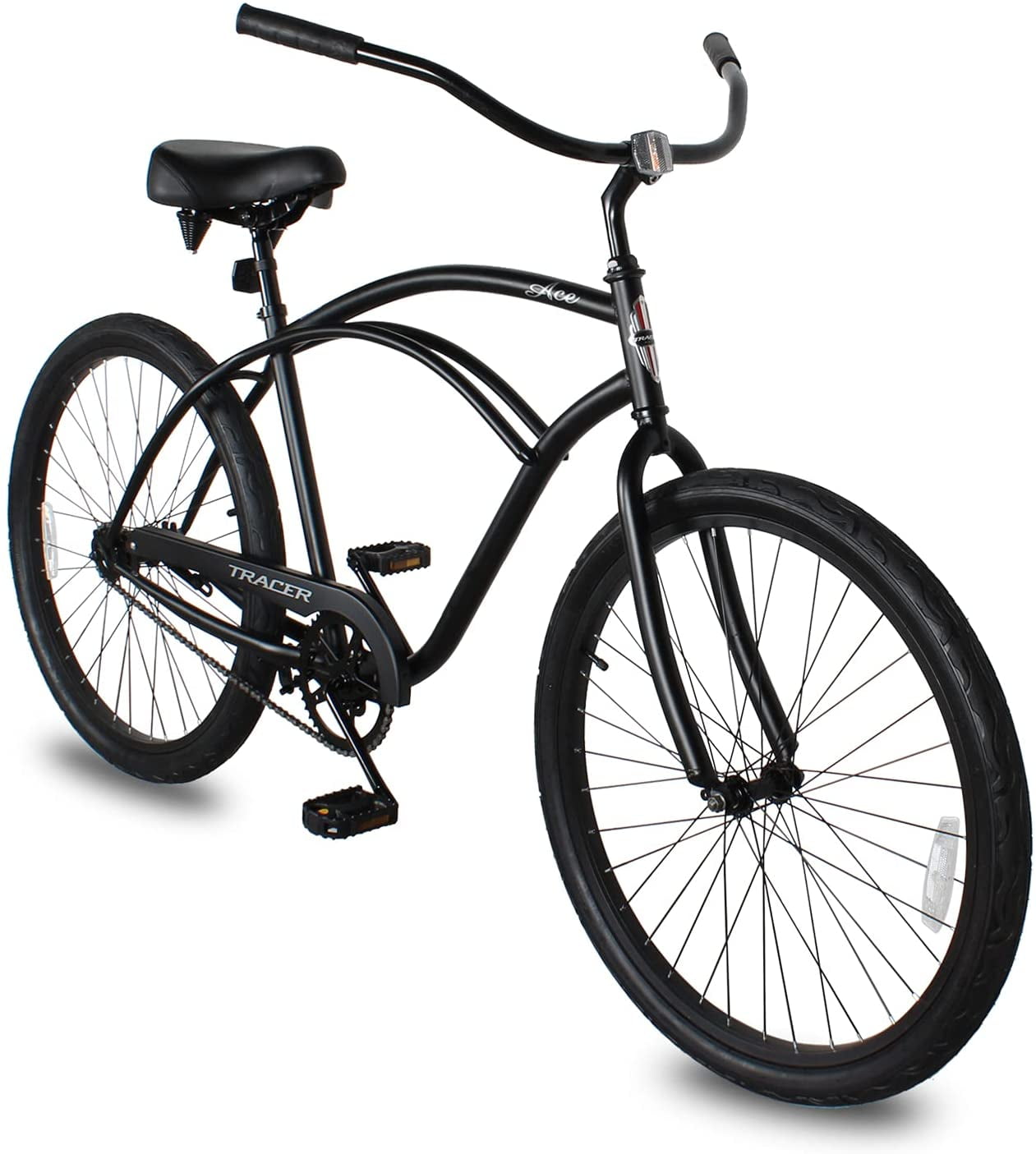 WonderWheels 26 In. Beach Cruiser Coaster Brake Single Speed Bicycle, Bike, Black Spokes One Piece Crank Alloy Black Rims 36 H - Matte Black