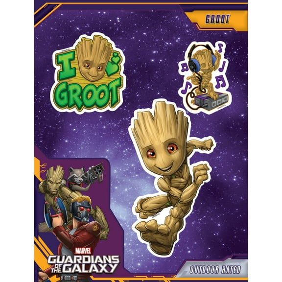 Marvel Guardians of The Galaxy Groot Decals - Set of 3 Vinyl Stickers for Laptop Computer Car Skateboard - Marvel Stickers for Kids and Adults
