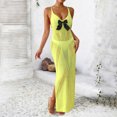 thumbnail image 4 of Levmjia Women's Halter Neck Cover Up Dress Bow Tie Front Slit Beach Dress Sexy Hollow Out Swimwear Coverup for Summer Vacation, 4 of 5