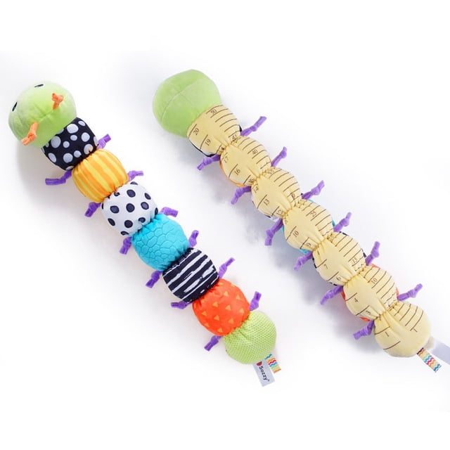 Juguetes musicales para bebés con forma de oruga, juguetes para bebés, textura de colores brillantes con sonajero