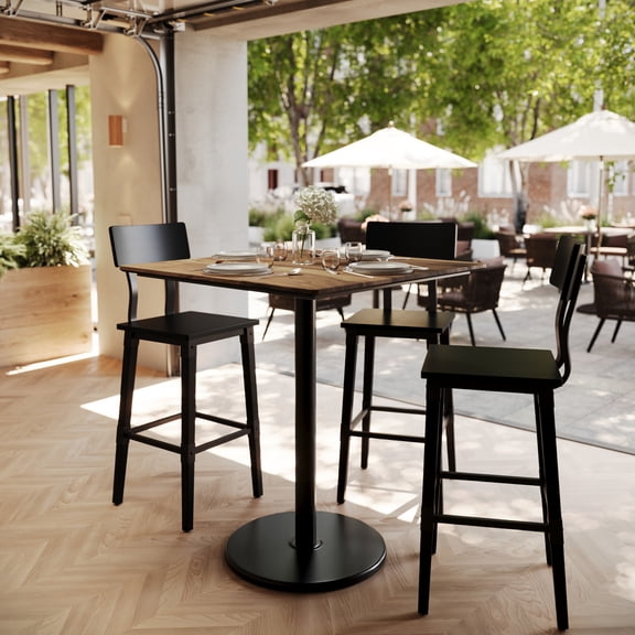 Flash Furniture 36" Square Tabletop with Seamless Surface Technology in Natural with 24" Black Round Bar Height Base