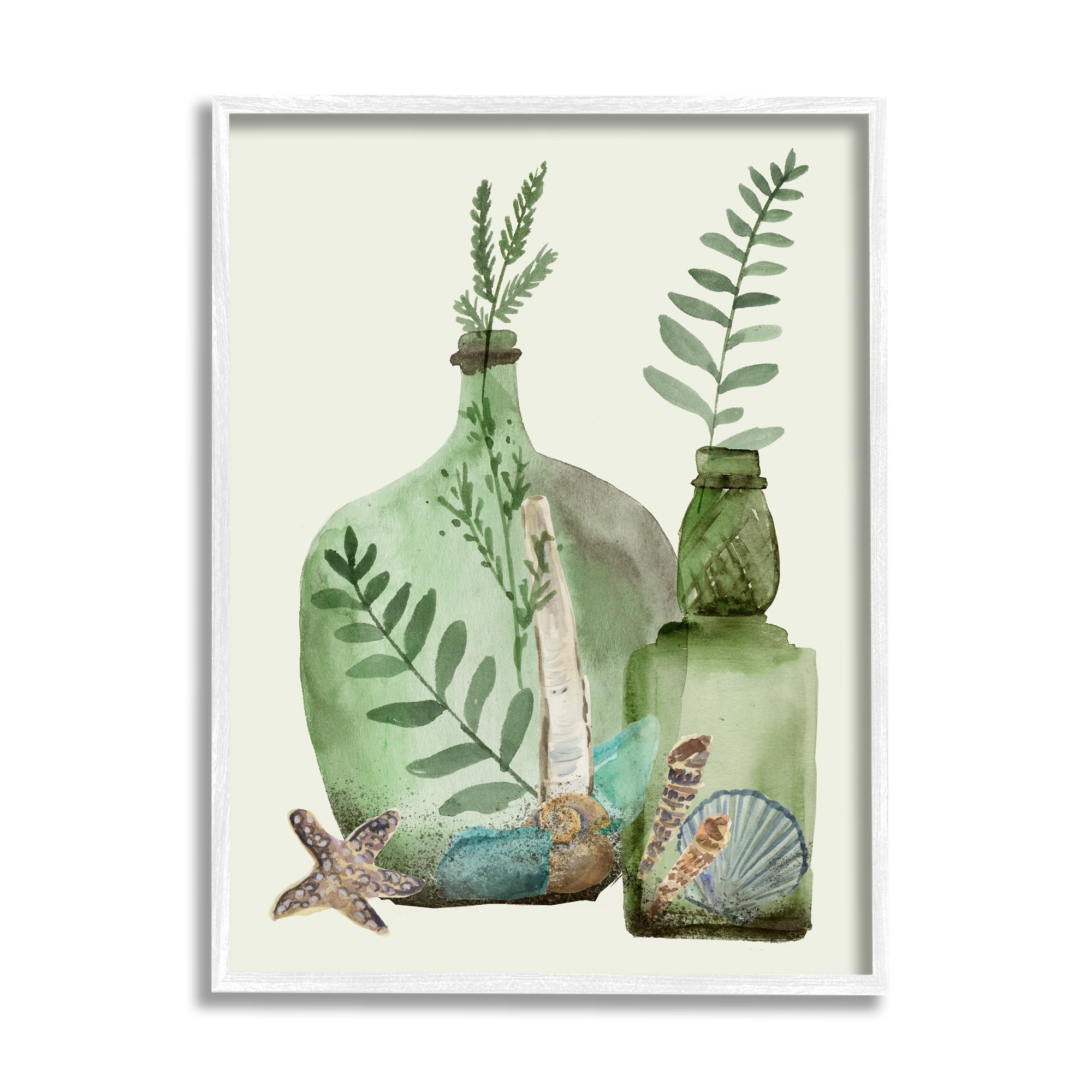 Stupell Industries Green Forest Ferns Green Clear Jugs Nautical Seashells, 11 x 14, Design by Melissa WangÂ&nbsp;