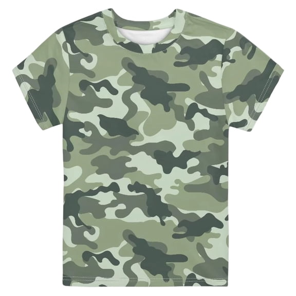 Bobifish Toddler Boys T‑Shirt Short Sleeve Crewneck Green Camouflage All‑Over Print Tee