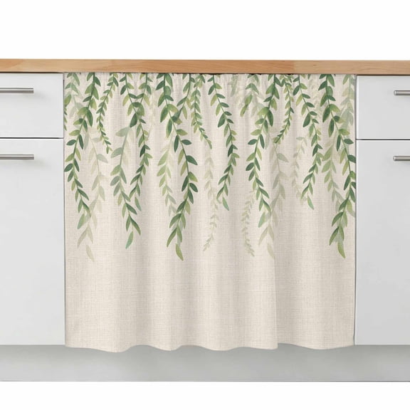 Green Eucalyptus Leaves Sink Skirt 10"W x 11"L,Dustproof Under Sink Curtain Skirt for Bathroom Kitchen,Rustic Weep Botanical Leaf Beige Adhesive Short Vanity Curtains Cover for Laundry Closet