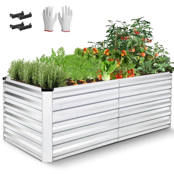 Funcid Galvanized Raised Garden Beds 6ft×3ft×2ft Large Metal Garden Beds Galvanized Steel Planter Box for Vegetables Flowers Herbs Outdoor