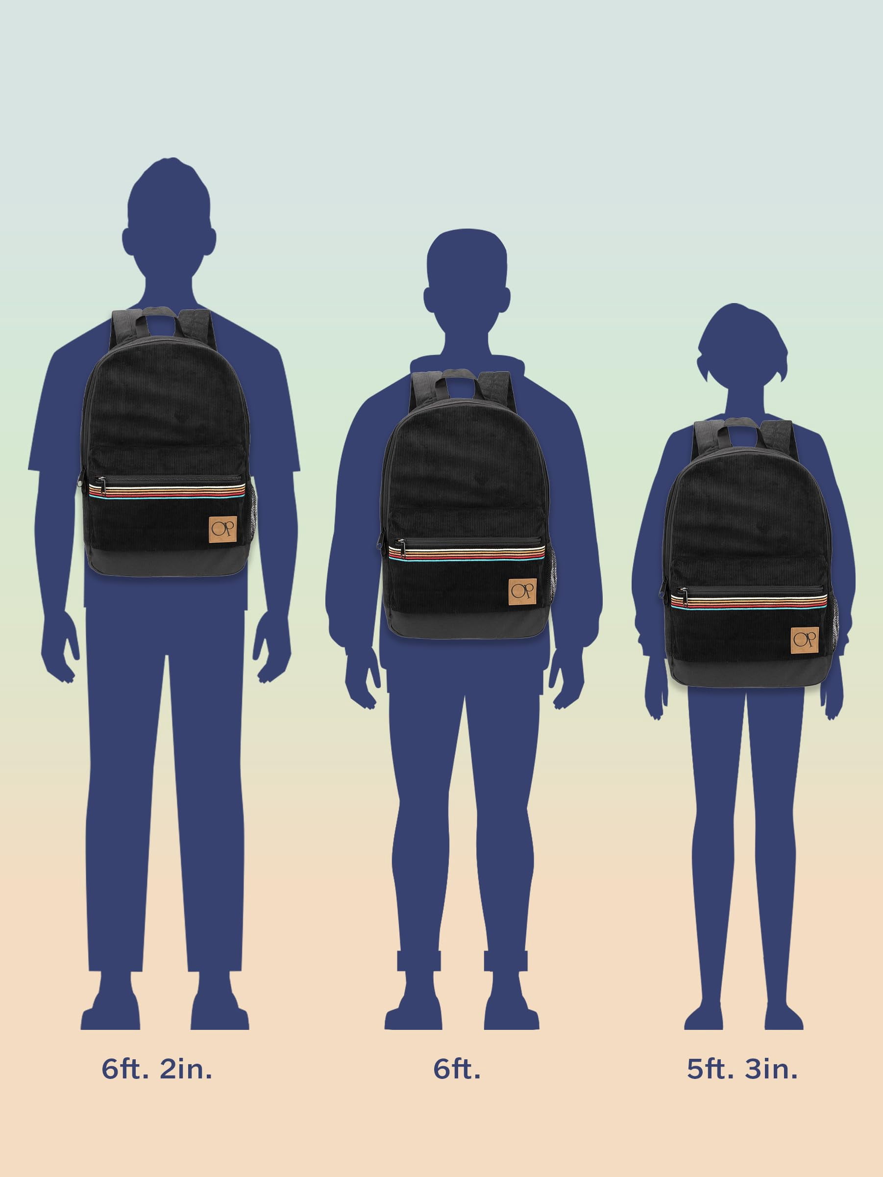 Ocean Pacific OG Corduroy Backpack for Travel, Waterproof College Fits 15.6” Laptop, Adults, Black