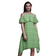 thumbnail image 1 of Bimba Green Tie-Dye Print Cold Shoulder Women Swing Tunic Flutter Sleeve Midi Dress - Small, 1 of 1