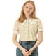 thumbnail image 1 of Blusa de manga corta floral bordada con encaje y cuello Peter Pan para mujer Beige S, 1 of 6