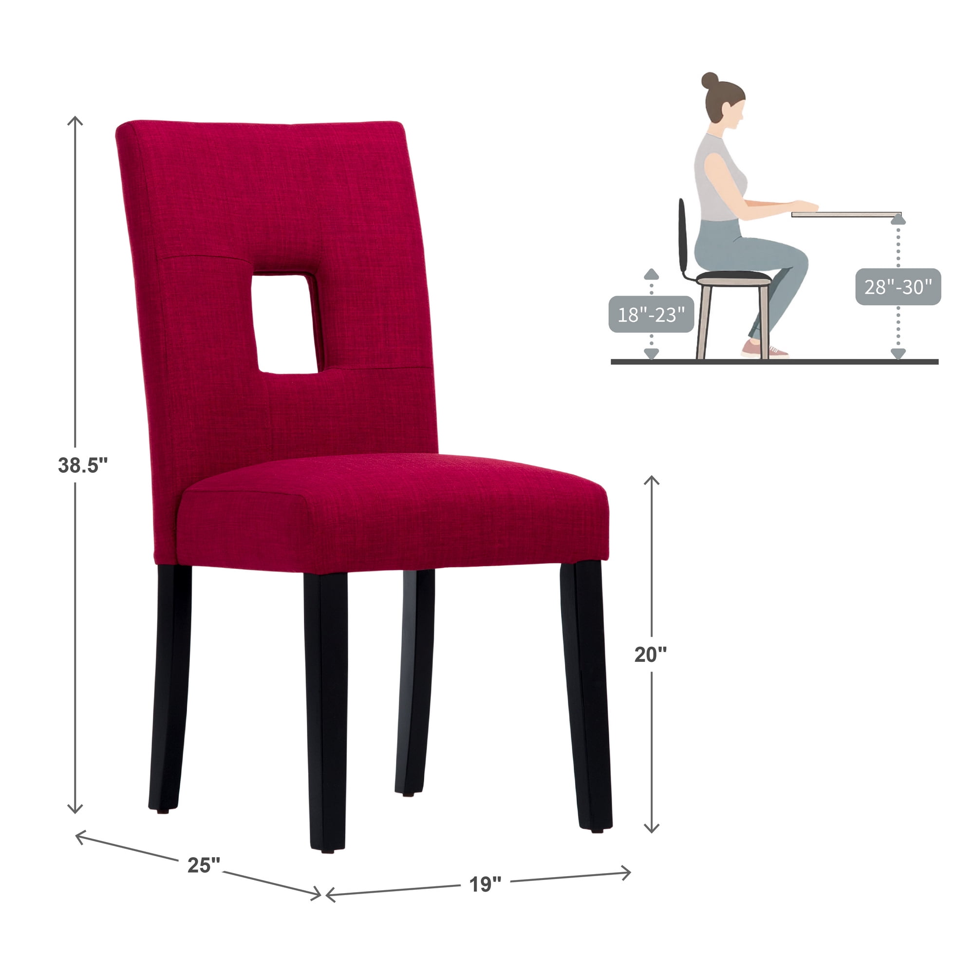 Weston Home Landen Keyhole Linen Dining Side Chair, Red (Set of 2)