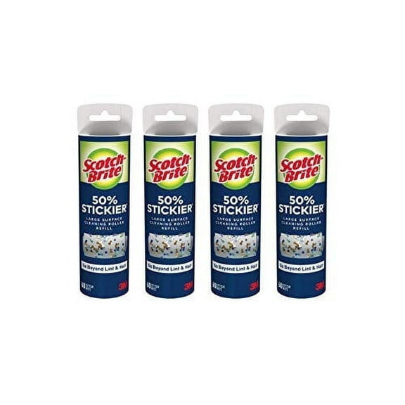 Scotch Brite wide lint roller refill large 8" surface pet hair remover pack of 4