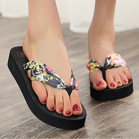 

〖Yilirongyumm〗 Black 38 Slippers For Women Fashion Spring Wedge Strap Beach Satin Summer Shoes Flip-Flops Platform Bohemian And Slippers Women s Slipper