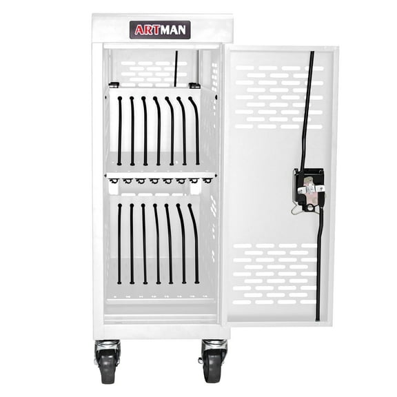 16 Device Charging Cart with Key Lock and UL-Certified Power Charging cCart, for Ipad, Windows, Desktop Charging and Storage Locker for Classroom or Office,White