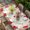 Green Red Beige, variant on Valentines Love Heart Table Cloths for 4 Foot Rectangle Tables, Eucalyptus Red Love Heart Wooden Patio Waterproof Elastic Fitted Tablecloths, Washable Rectangular Table Cover for Camping