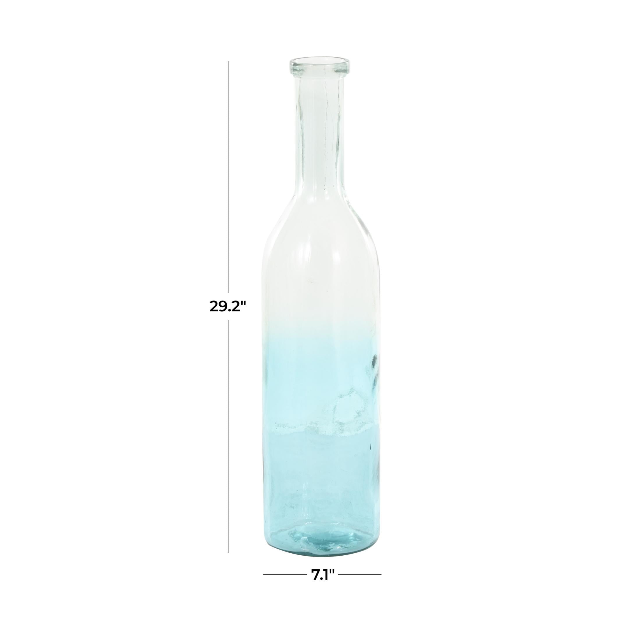DecMode 29" Handmade Tall Spanish Bottle Neck Ombre Teal Recycled Glass Vase