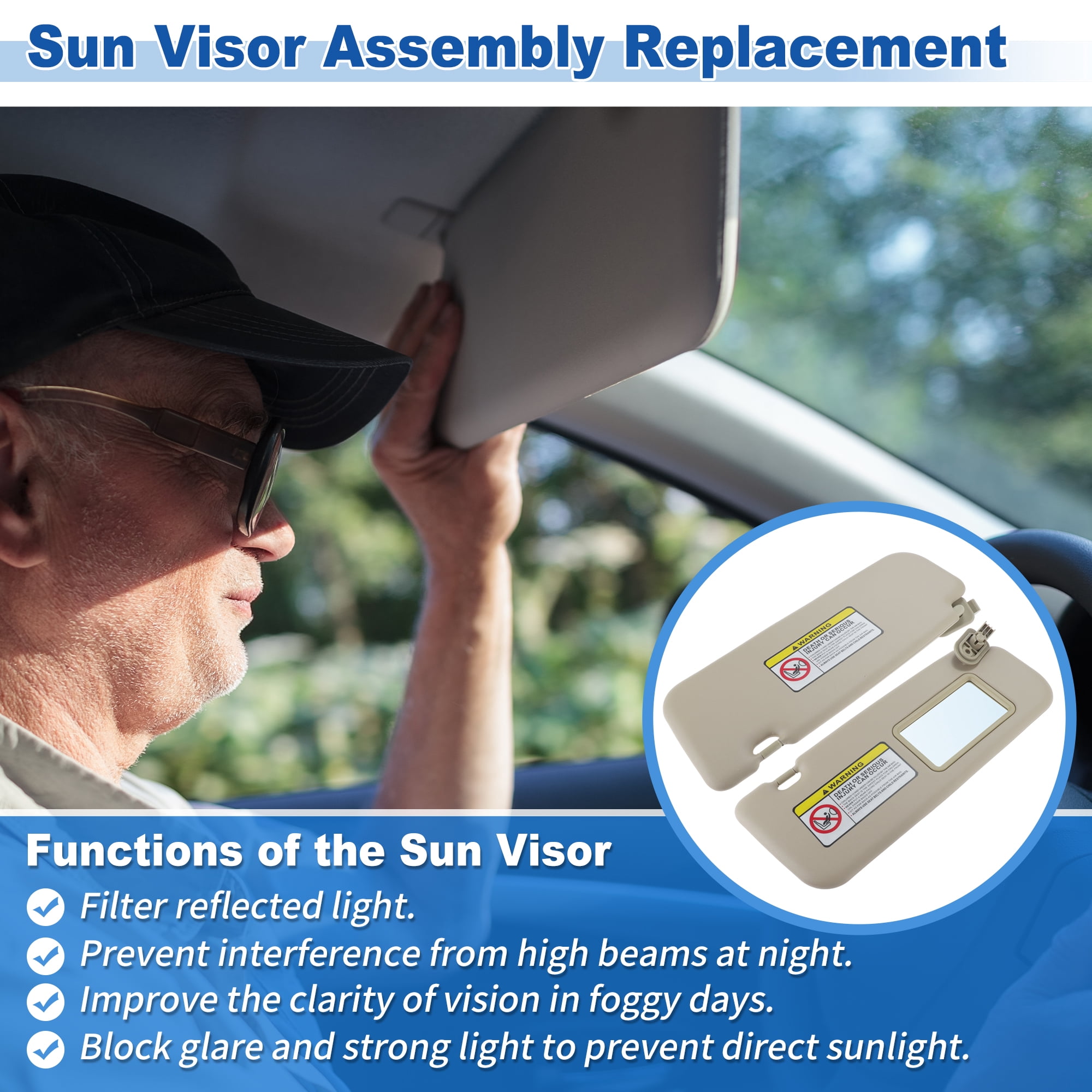 Unique Bargains Right Side Sun Visor Assembly for Hyundai Accent 1E 2011-2015 Beige