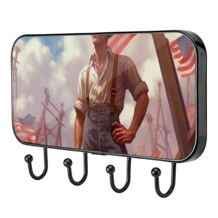 

International Workers Day Self Adhesive Towel Coat Wood Iron Hooks for Home Keys Door Outdoor Home Improvement Utility Hook