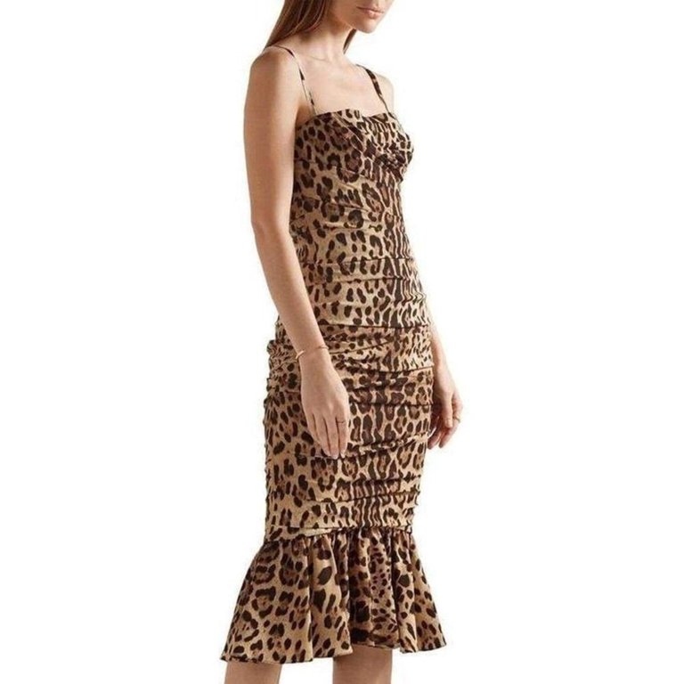 パーティードレス Ruched Leopard Print Silk Cady Midi Dress Ruched Leopard Print Silk Cady Midi Dress - Walmart.com