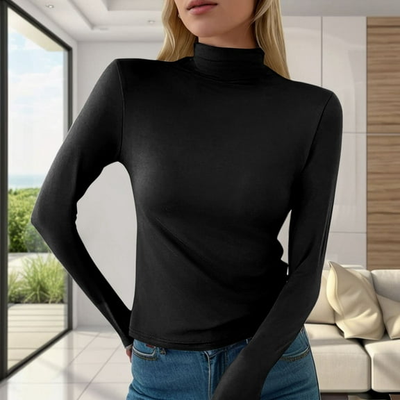SNKSDGM Casual Easter Shirts Shirts for Women Plus Size Dressy Casual Women's Slim fit Turtleneck Top Long Sleeve Lightweight Double Faced Bottoming Shirt Womens Short Sleeve Tops Casual Cotton