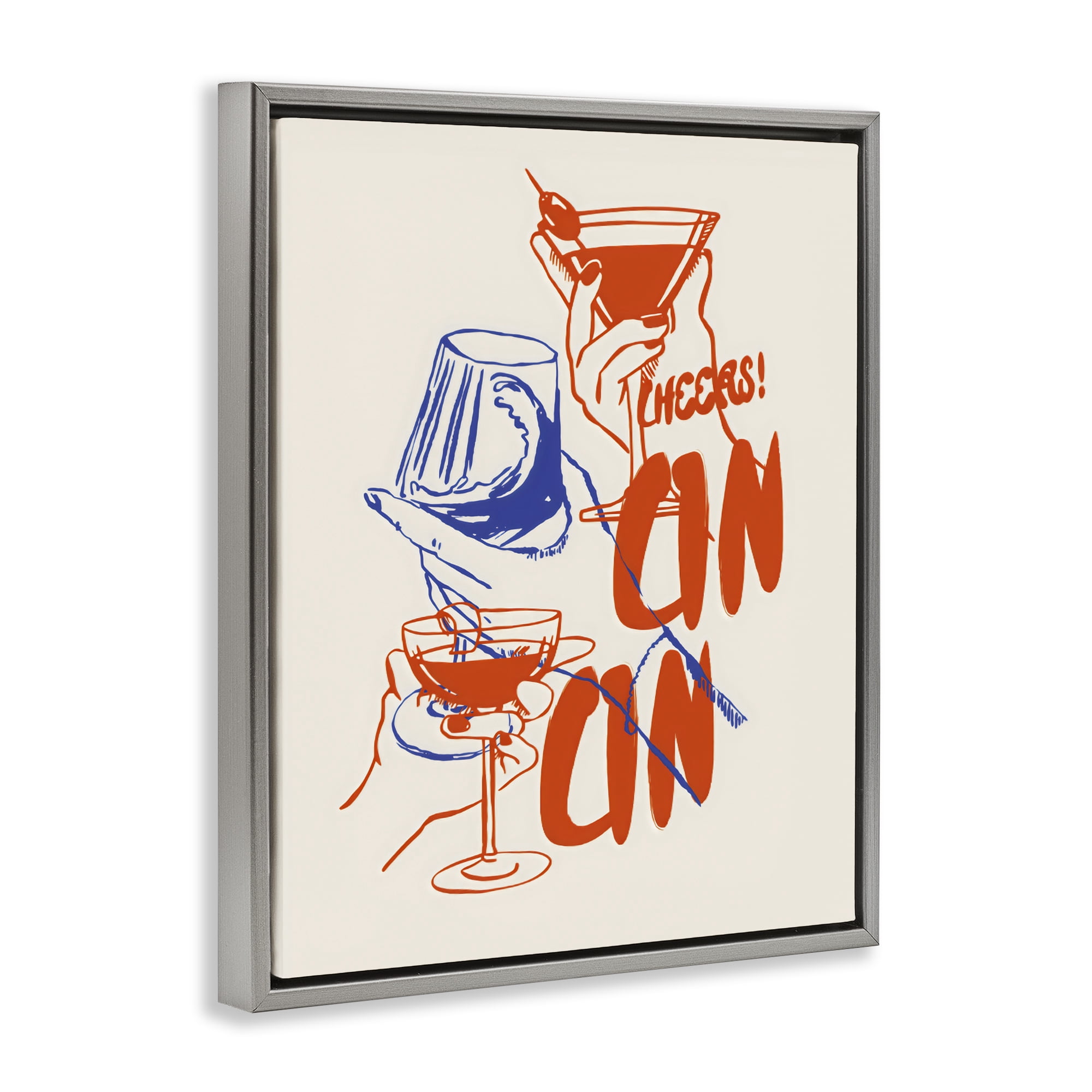 Stupell Industries Retro Cheers Cocktail Toast Gray Framed Floater Canvas Wall Art, design by The Prints Vibe