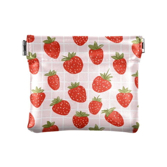 Women's Coin Purse Strawberry Pattern Small Leather Zipperless Wallet Card Holder Keychain Essentials
