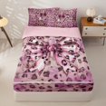 thumbnail image 2 of Homewish Kid Cheetah Print Ribbon Zipper Full Size Comforter Sets with Fitted Sheet and 2 Pillowcases, Old Fashion Bowknot Zipper Bedding Set, Pink Reversible, 4-Piece, 2 of 6