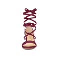 thumbnail image 6 of BLISSFUL STEP Women's Open Toe Lace up Sandals Mid Block Heels Sandals Burgundy 8.5, 6 of 7