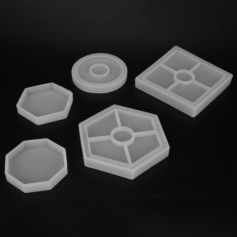 5pcs Diy Coaster Silicone Mold Included Square Hexagon Mold For Resin,  Concrete, Cement