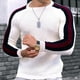 thumbnail image 5 of Camiseta de cuello redondo con contraste de color, camisa informal de punto con base holgada para hombre, camiseta de moda para hombre joven, 5 of 6
