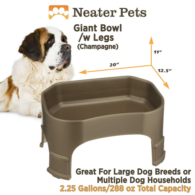 Neater Pet Brands Giant Bowl with Leg Extensions Huge Jumbo Trough Style Dog Pet Water Dish (2.25 Gallons, Champagne)