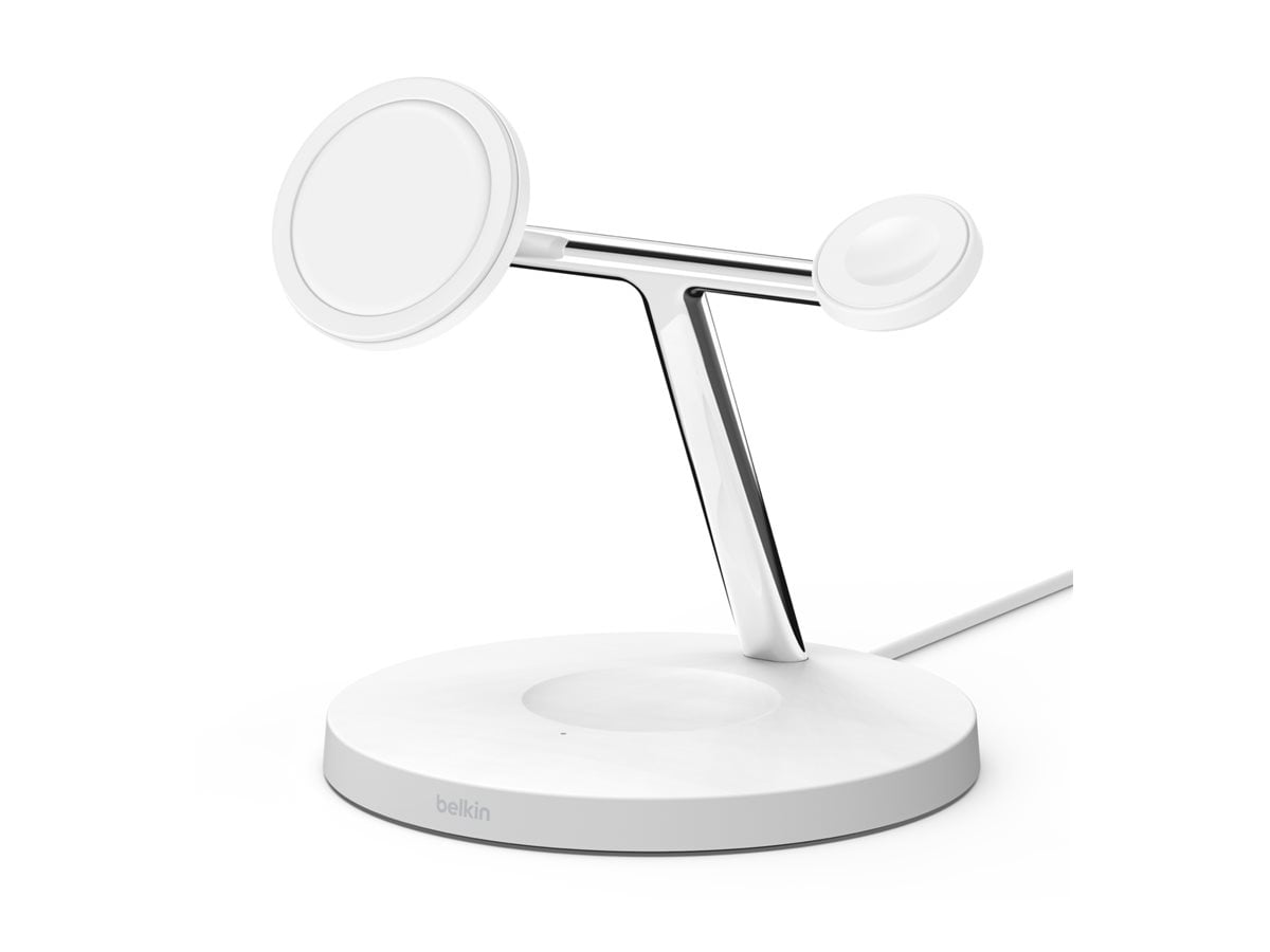 Restored Belkin- 3-in-1 Wireless Charging Stand (Older 2021 Release) for Apple Watch, iPhone Series, AirPods, White (Refurbished)