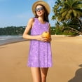 thumbnail image 3 of Xecao Robes d'Été Lilas Scintillantes pour Femmes Robes Décontractées de Plage Sans Manches T-Shirt Robe Évasée avec Poches, 3 of 7