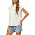 thumbnail image 4 of INSPIRE CHIC Summer Button Up Shirt for Women's Cotton Cap Sleeve Everyday Casual Blouse Tops, 4 of 5