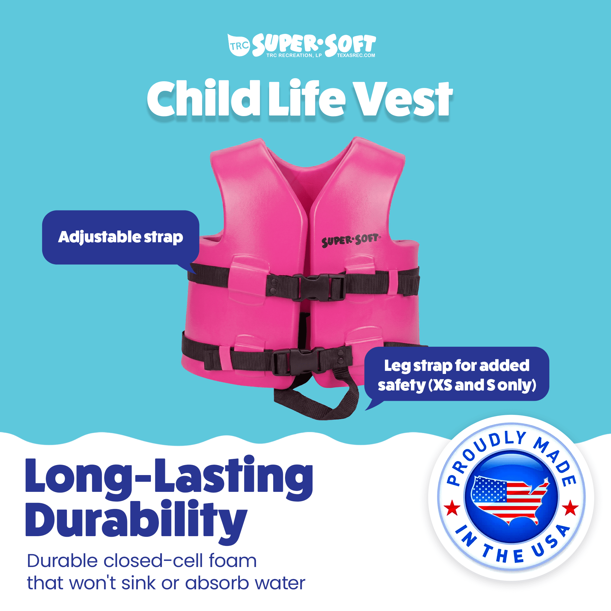 TRC Recreation Super Soft Child Size Small Life Jacket Swim Vest