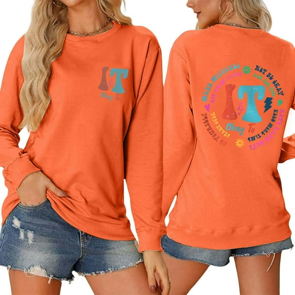 WILLBEST hoodie Women's Hoodie Mistake Doesn't Matter Autumn Cute Pattern T Shirt Novelty Round Neck Long Sleeve Top akatsuki hoodie